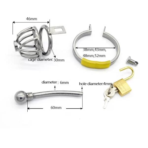 Stainless Steel Male Chastity Device with Catheter Cock Ring Bird - SMCock